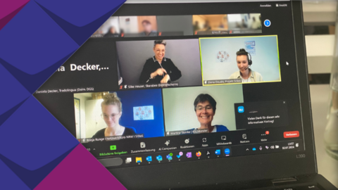 Screenshot von Martina Steinke, Elena Doudis, Ronja Runge und den DGS-Dolmetscherinnen.