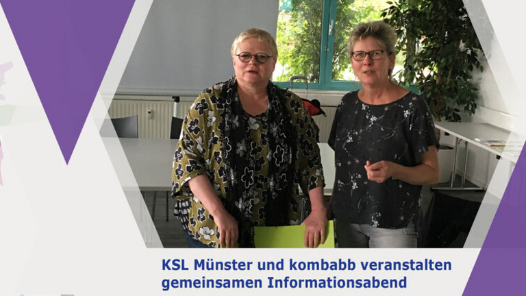 Eine Grafik mit dem KSL-Logo (links) und einem Bild (rechts) der Veranstalterinnen der Veranstaltung.