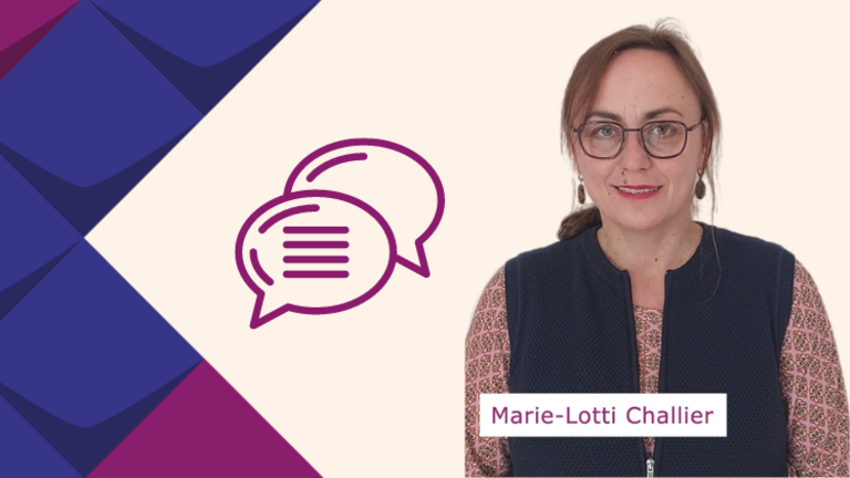 Foto Marie-Lotti Challier. Symbol von zwei Sprechblasen. Es steht geschrieben: Marie-Lotti Challier.